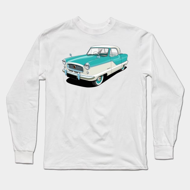 Austin Metropolitan in two tone turquoise and white Long Sleeve T-Shirt by candcretro